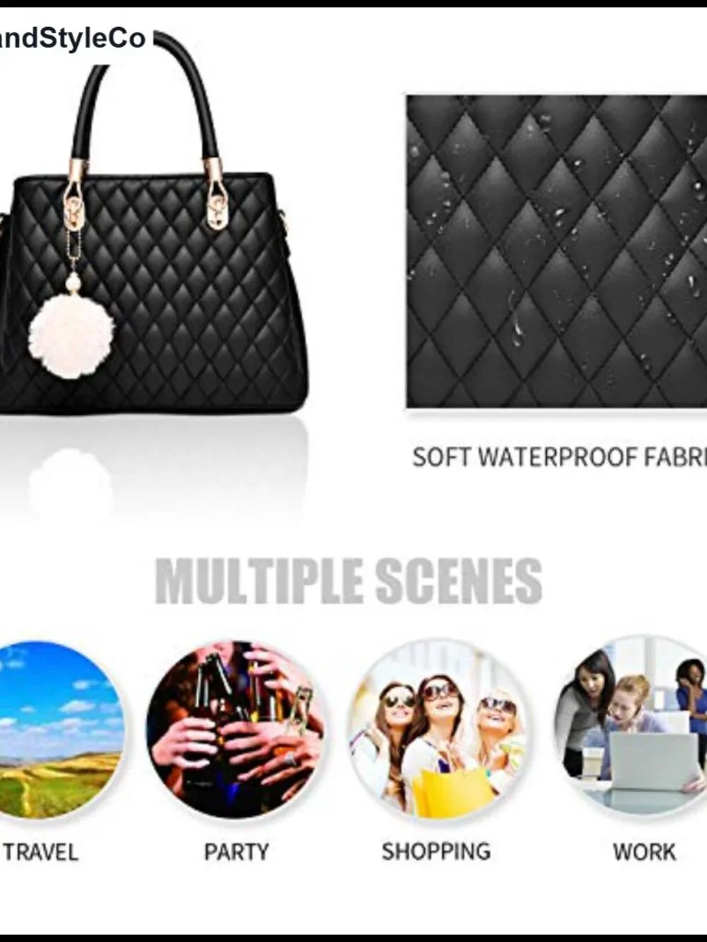 PU Leather Satchel Handbag Top-Handle Tote with Pompon